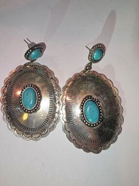 Turquoise Oval Drop Earrings - Women Jewelry